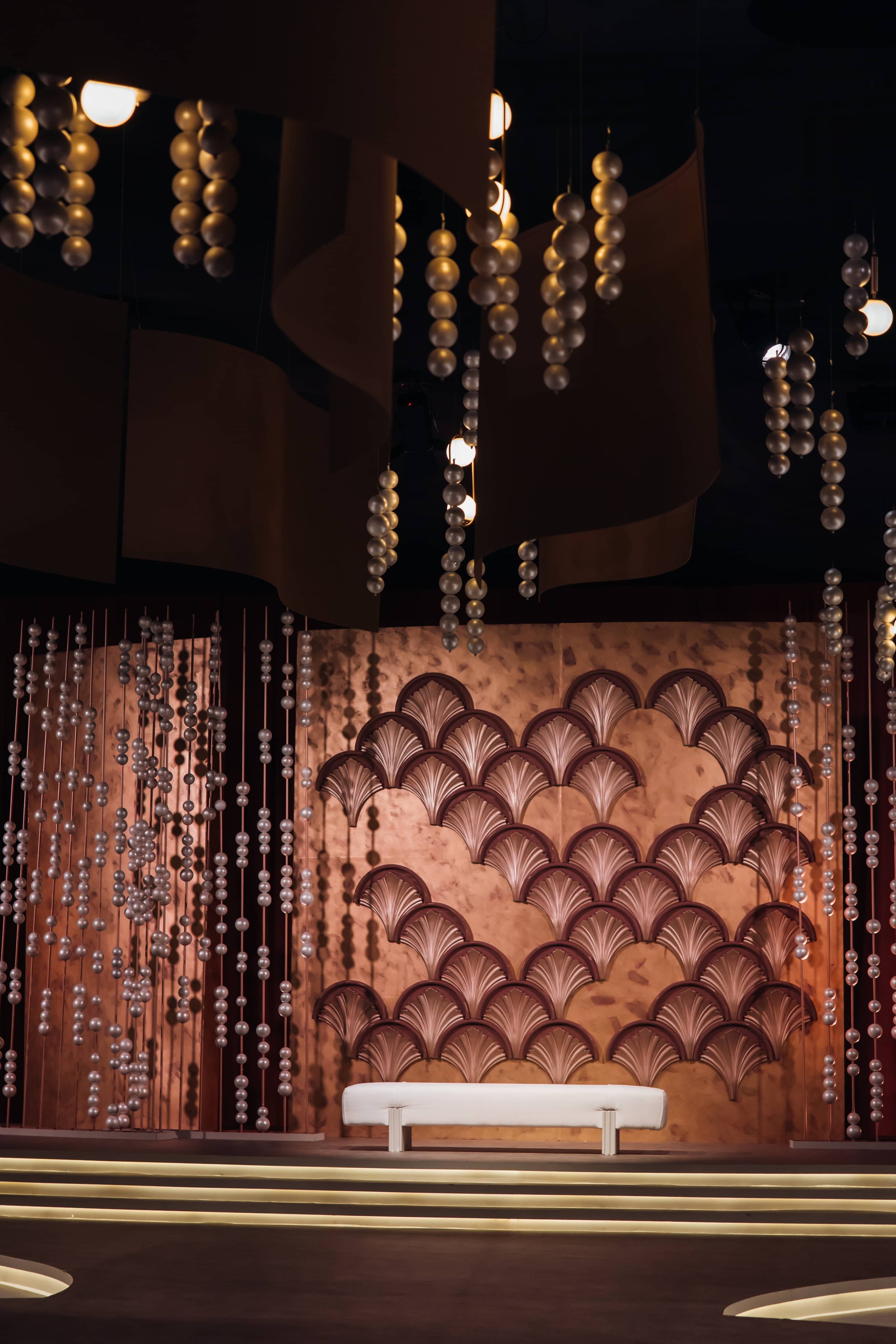Luxury stage design with hanging crystal details